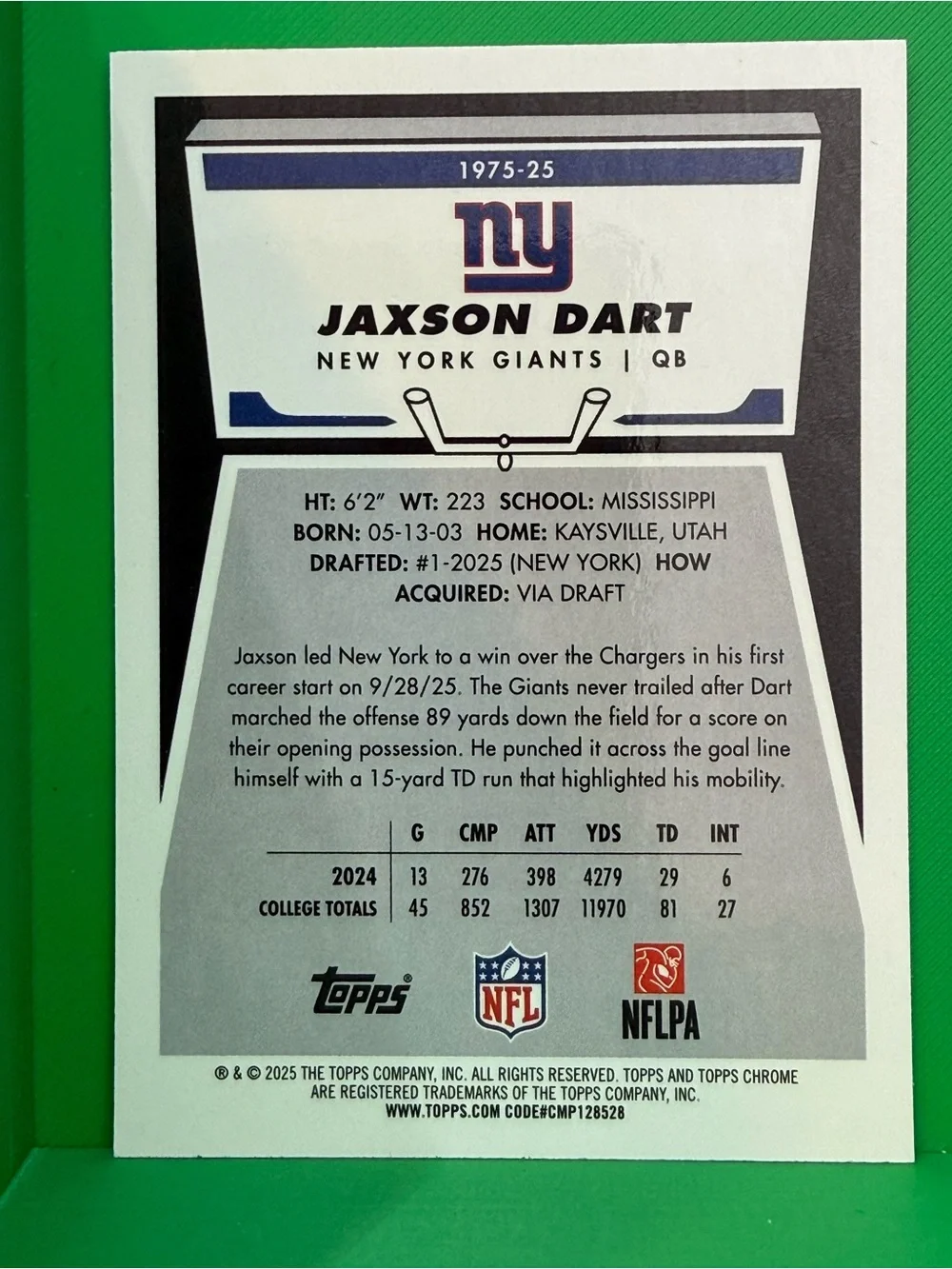 2025 Topps Chrome - 1975 Topps Jaxson Dart #1975-25 (RC)